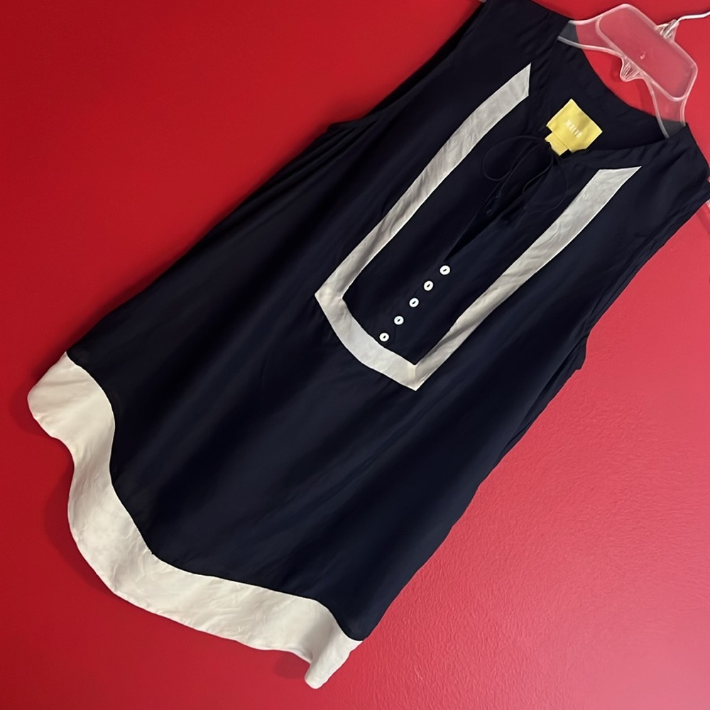 Anthropologie Maeve Black & Cream Silk Tunic Length Shirt